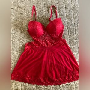 Shein red lace teddy sz L